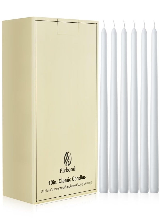Pickood 10-Inch Tall Unscented Dripless Taper Candles Bulk 30 Pack - White Taper Candles Bulk, Perfect for Wedding, Dinner - Smokeless, 6-8 Hour Long Burning - Colored Candlesticks Bulk - White - Image 1